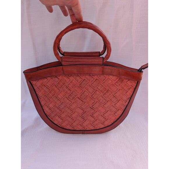 Patricia Nash Burnt Coral Oliena Braided Stitch Leather Satchel NWOT - Picture 2 of 9